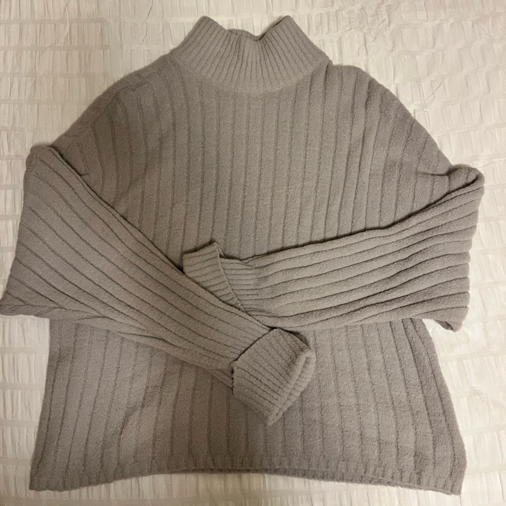 Women's Ribbed Mock Neck Sweater Gray Express
